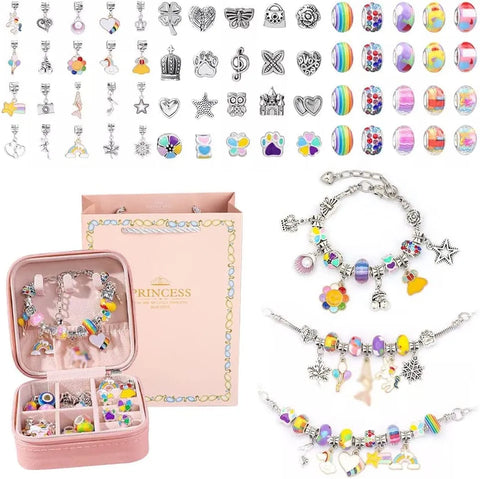 Pulseira Criativa - Kit com Pulseiras + Colares + Berloques, pingentes + Brinde Porta joias em couro — detalhes do produto